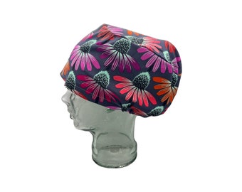 Echinacea Glow, Orange, Pink / Spring & Summer Floral / Surgical / Adjustable / Small / Large / Scrub Cap