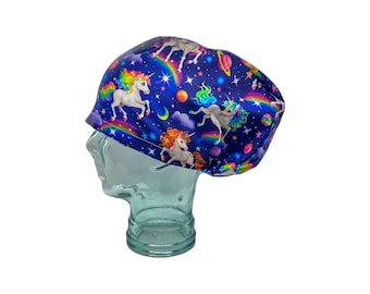 Unicorn Galaxy Rainbow Scrub Cap / Euro Style / Surgical / Adjustable OR Cap / Summer / Large / Small / Women’s Scrub Cap