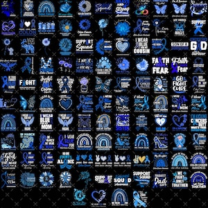 50+ Colon Cancer Awareness PNG Bundle, Blue Ribbon Support Squad Clipart, Colorectal Cancer Survivor Sublimation, Warrior Digital Download