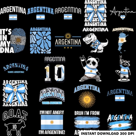 Argentina PNG Bundle, Argentinian Flag Sublimation Design, Argentina Football Shirt Design, Sky Blue and White Preppy Argentina Soccer PNG