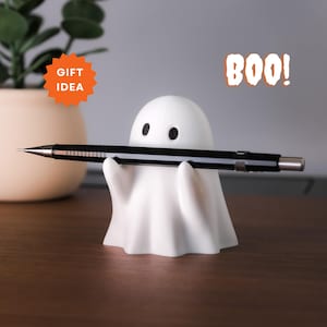 Cute Ghost Pen Holder, Halloween Desk Decor, Small Spooky Ghost Figurine
