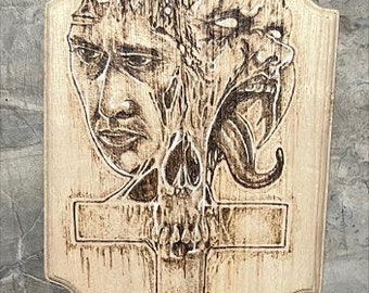 Exorcist 6"x9.5" Handmade Wood Burned Plaque.