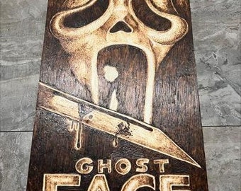 Ghost Face - Scream 10"x20" Handmade Wood Burn - Wood Board