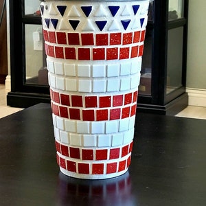 Mosaic vase, patriotic vase, fathers day gift, handmade mosaic, red white and blue vase,