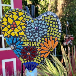 Handmade mosaic heart yard art