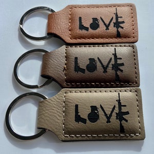 LOVE Leather Keychain, Fathers day, Minimalist, Key fob, Rifle, Second Amendment, America, Patriotic, Gift idea, House Keys, Car Keys