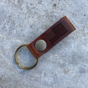 Dark brown American flag Leather keychain- 4th of July- Minimalist - Key fob- For him, For her- Personalized gift - Independence day- Summer