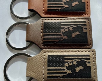 American Flag Leather Keychain: Off-Road 4x4 Laser Engraved