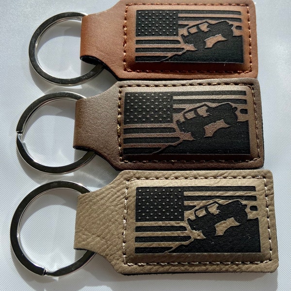 American Flag Off-road Leather Keychain, 4x4, Minima list, Key fob, Camping, Mountains, Jeep, America, Gift idea, Car Keys, Stocking Stuffer