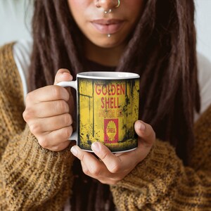 Shell Motor Oil Coffee Mug: Vintage Garage Travel Tumbler