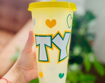 Personalized color changing plastic cups with straw 24oz