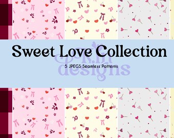 Sweet Love patterns - Digital Paper Pack - 5 Jpgs - instant download - 300dpi - 12x12 seamless patterns