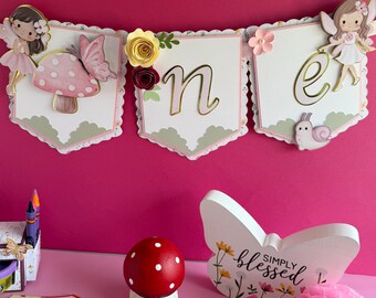 Fairy First Birthday High Chair Banner : Floral ONE Banner