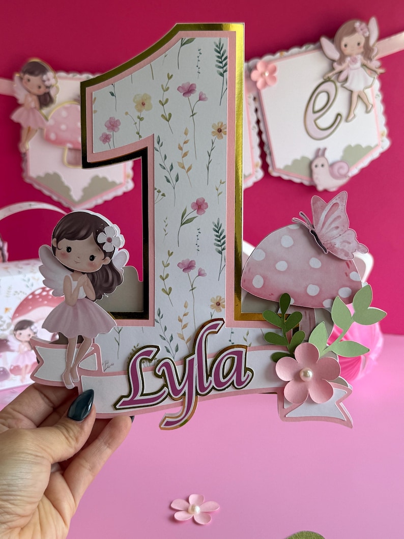 cake topper number one made with premium cardstock and photo paper ideal for a fairy first birthday