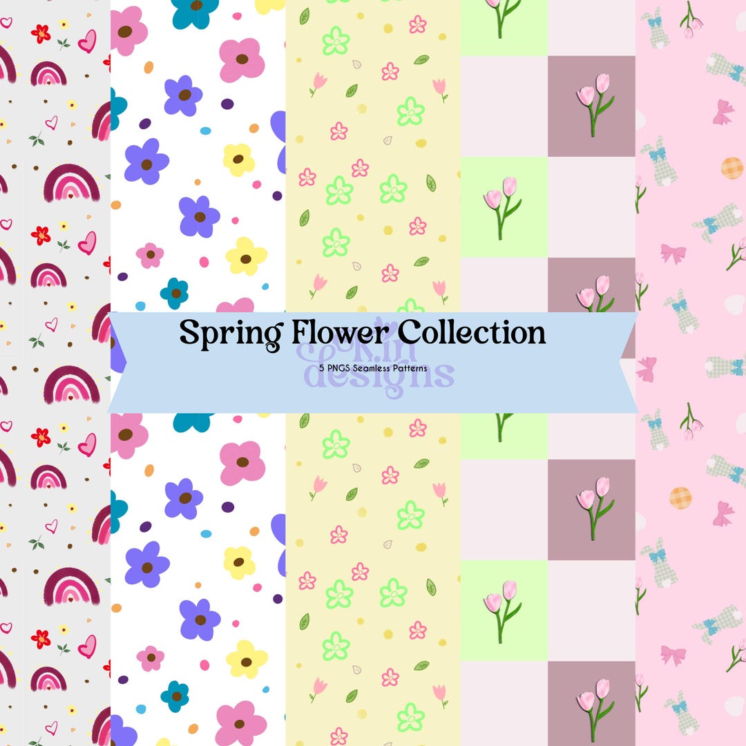 Spring Flower Patterns - Digital Paper Pack - 5 Jpegs - Instant ...