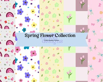 Spring Flower patterns - Digital Paper Pack - 5 JPEGs - instant download - 300dpi - 12x12 seamless patterns
