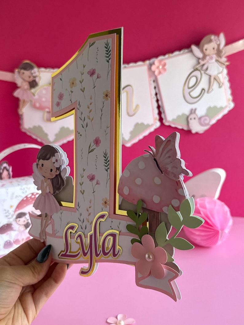 cake topper number one made with premium cardstock and photo paper ideal for a fairy first birthday