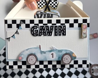 Vintage Blue Race Car Gable Box | Personalized Party Favor