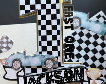 Race Car Cake Topper: Fast One Birthday Party Decoration