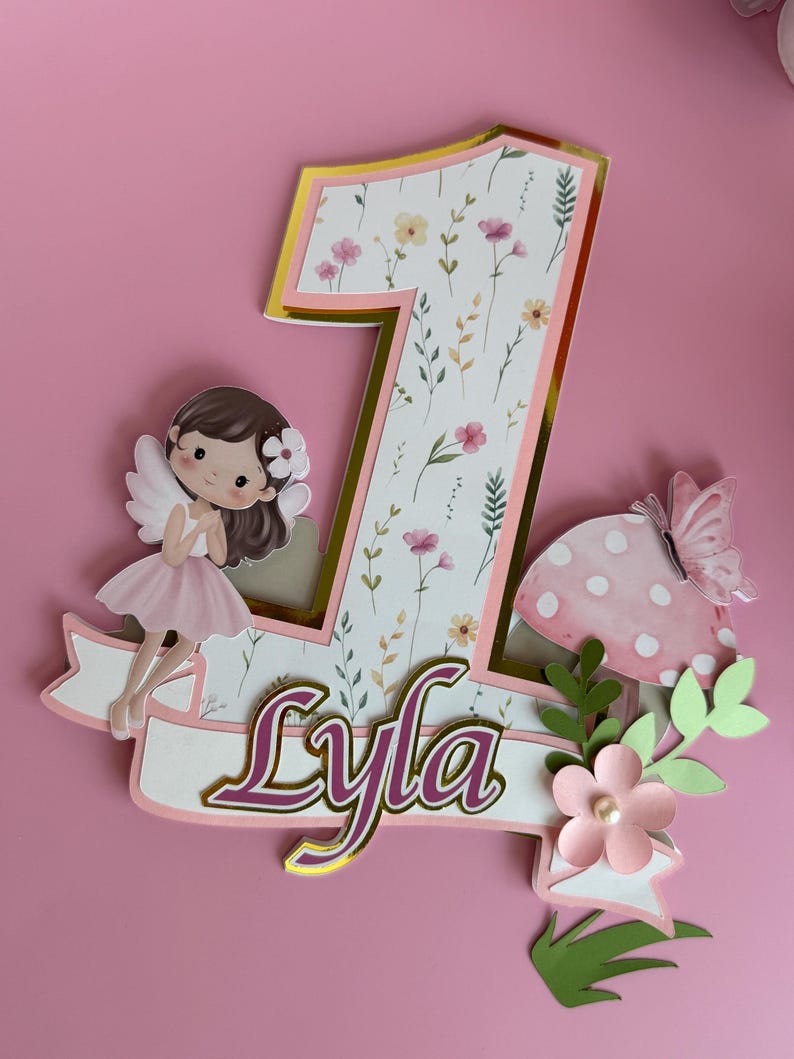 cake topper number one made with premium cardstock and photo paper ideal for a fairy first birthday