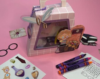 Personalized Birthday Party Favor Box: Crayons, Stickers, modeling clay & Bubbles