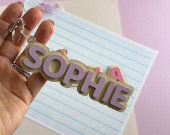 Custom Keychain Names wood & acrylic | backpack Name Tag