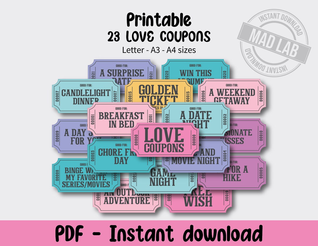 Printable Love Coupon Book Pdf Letter A4 A3 Sizes - Etsy