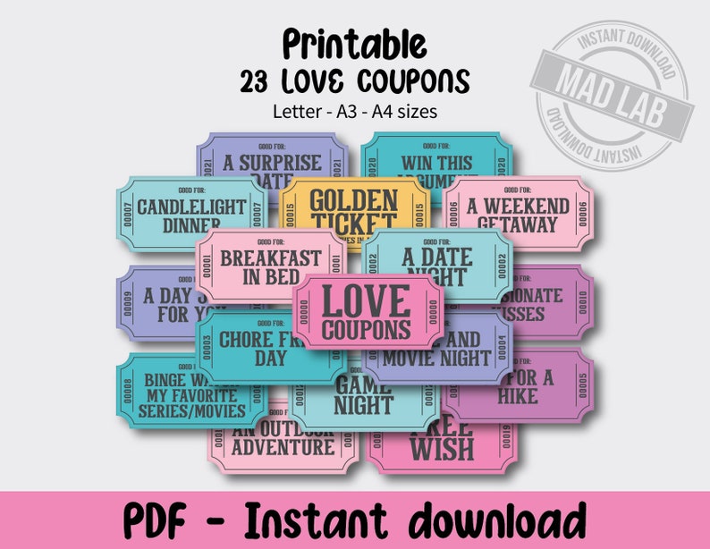 Printable Love Coupon Book Pdf Letter A4 A3 Sizes - Etsy