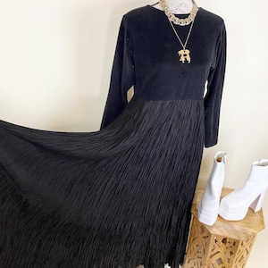 Vintage Black Velvet Tiered Boho / Whimsy Goth Style Dress