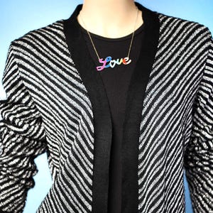 SILVER CHEVRON Stripe Vintage 70s LUREX Cardigan | Black and Silver | 1970s Metallic Lurex