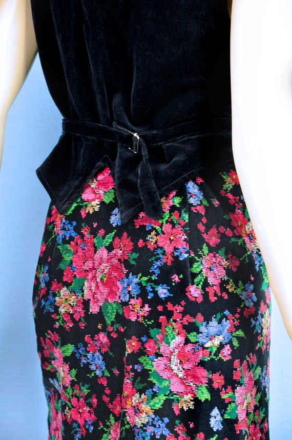 Vintage 70s VELVET ROSES Floral Cottagecore Skirt… - image 8