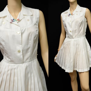 Vintage 1950s White TENNIS Dress Outfit | Full PLEAT Mini Skirt | CHRISTINE Creations | 100 % Terylene