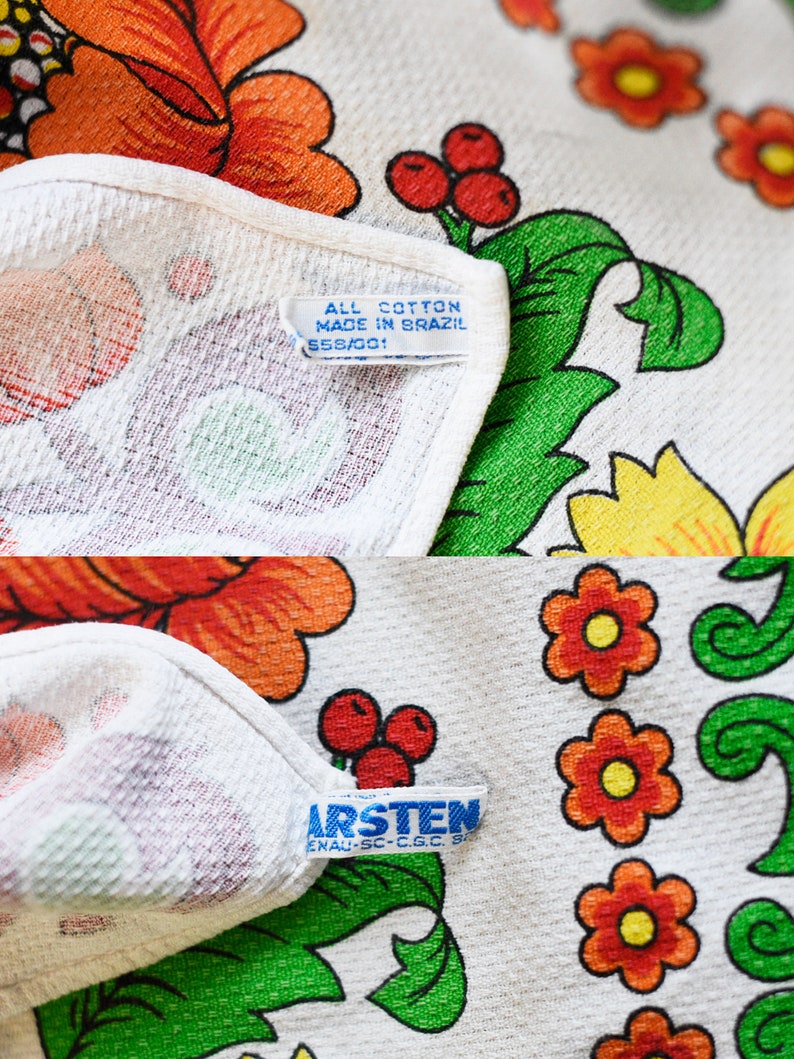 KARSTEN Vintage 70s FLORAL Cotton Tea Towel Made in BRAZIL Etsy