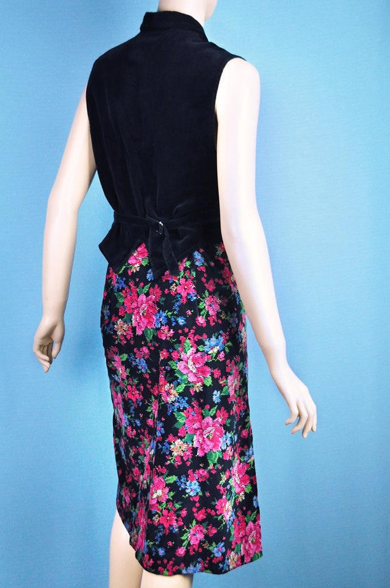 Vintage 70s VELVET ROSES Floral Cottagecore Skirt… - image 7