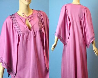 Pink BARBIECORE Cape Sleeve Vintage 1970s Empire Waist MAXI Dress | SALAMANDER