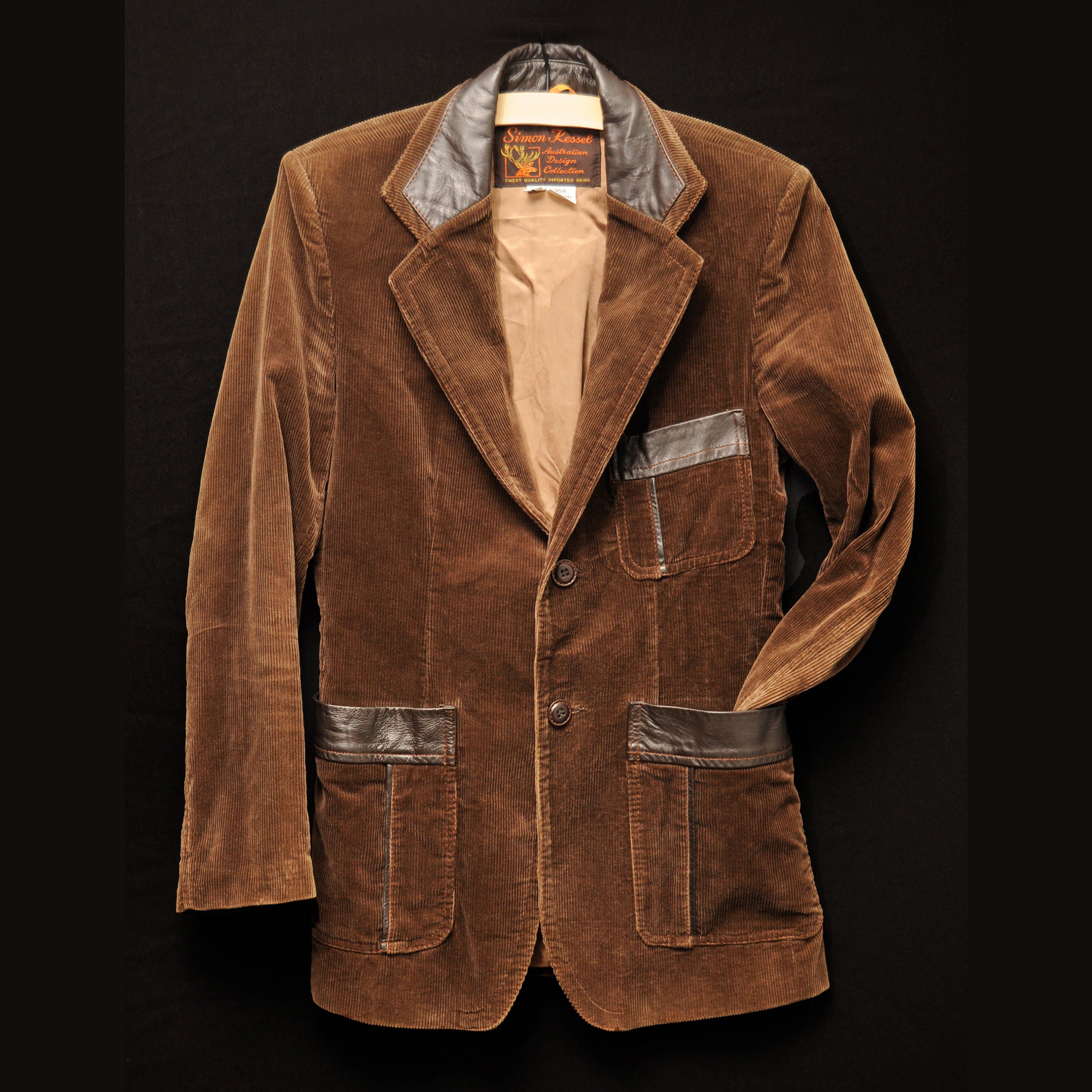 Vintage 70s Choc BROWN CORDUROY W LEATHER Trims Jacket