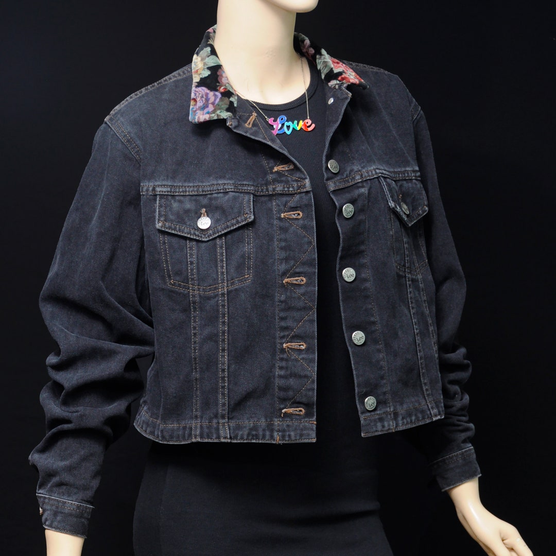LEE Riveted Vintage 90s Black Stonewash DENIM Crop Jacket
