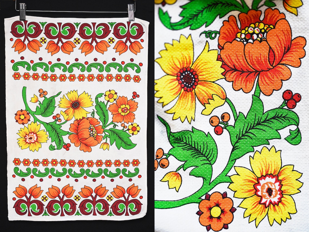 KARSTEN Vintage 70s FLORAL Cotton Tea Towel Made in BRAZIL Etsy