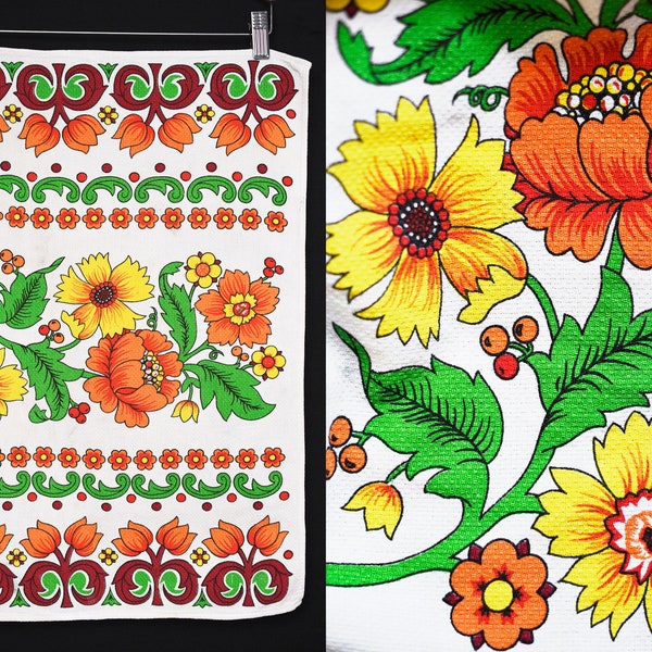 Torchon en coton floral vintage des années 70 KARSTEN | Fabriqué au BRESIL