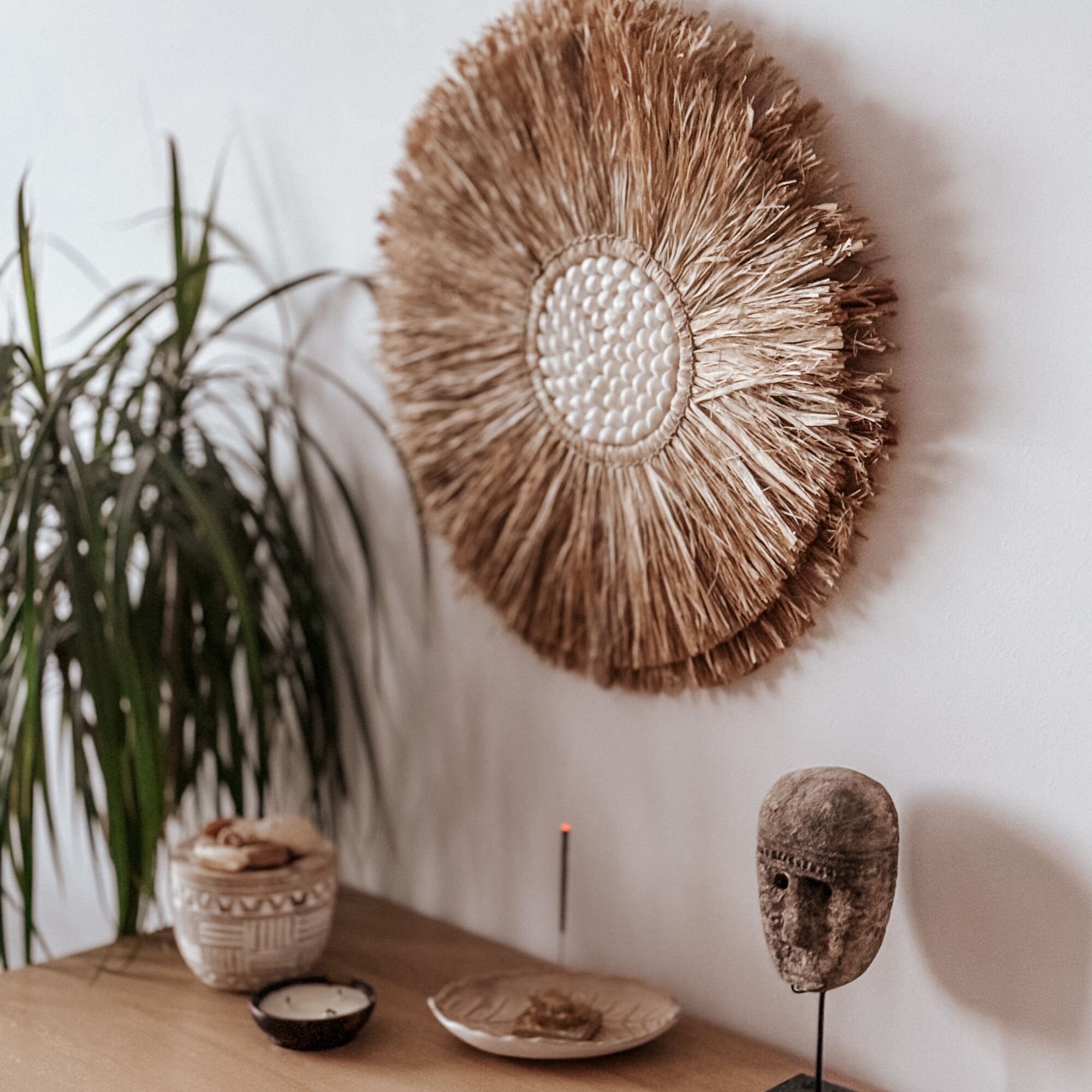 Boho Wall Decor Balinese Raffia and Shells Handmade in Bali Wall ...