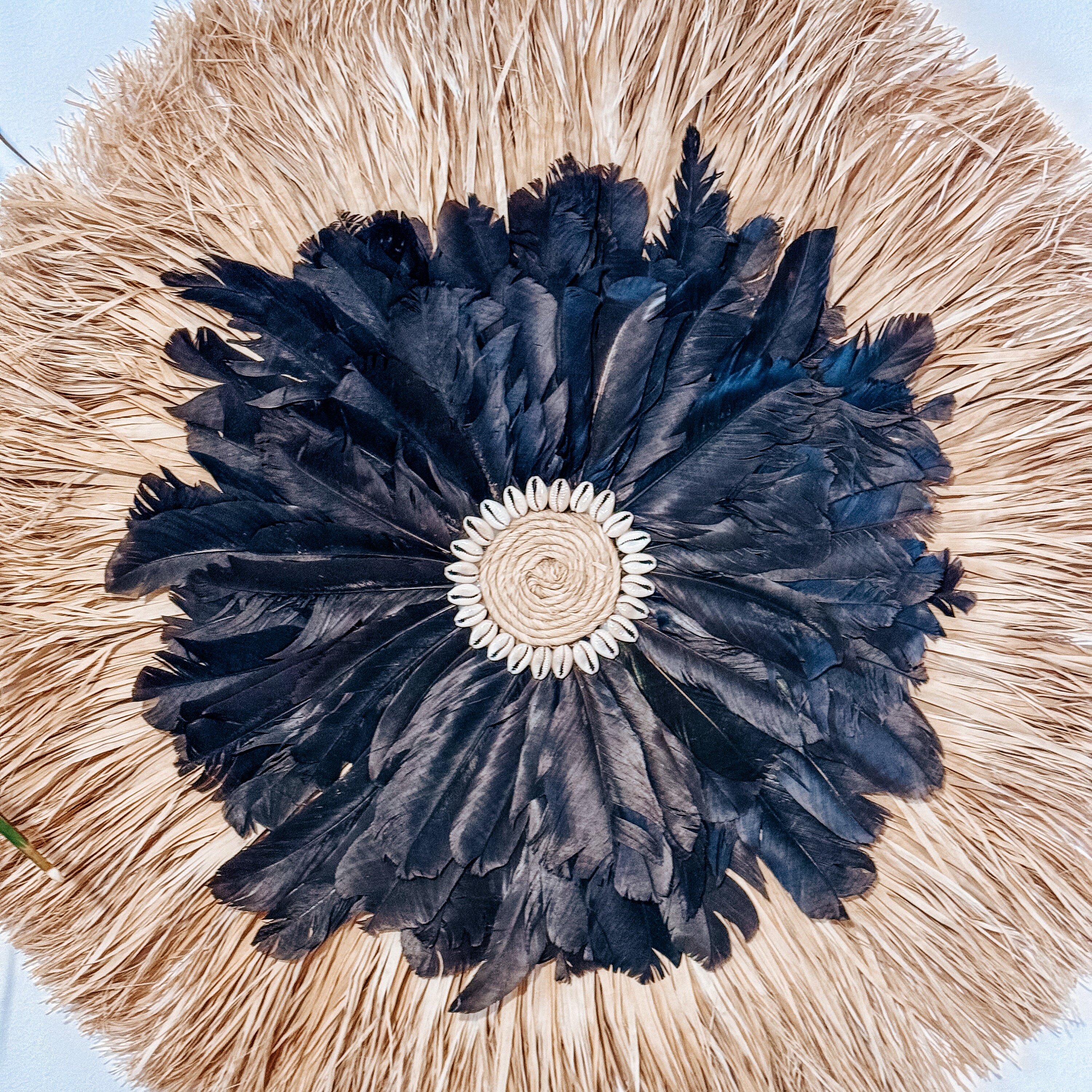 Bohemian Raffia Black Feathers Home Accent Bali Wall Hanging Unique ...