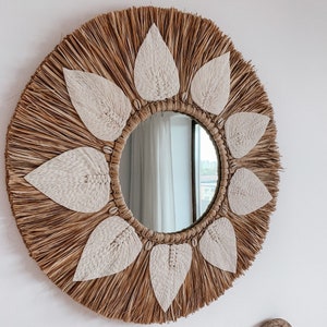 Round Raffia Mirror: Boho Macrame Wall Decor (60cm)