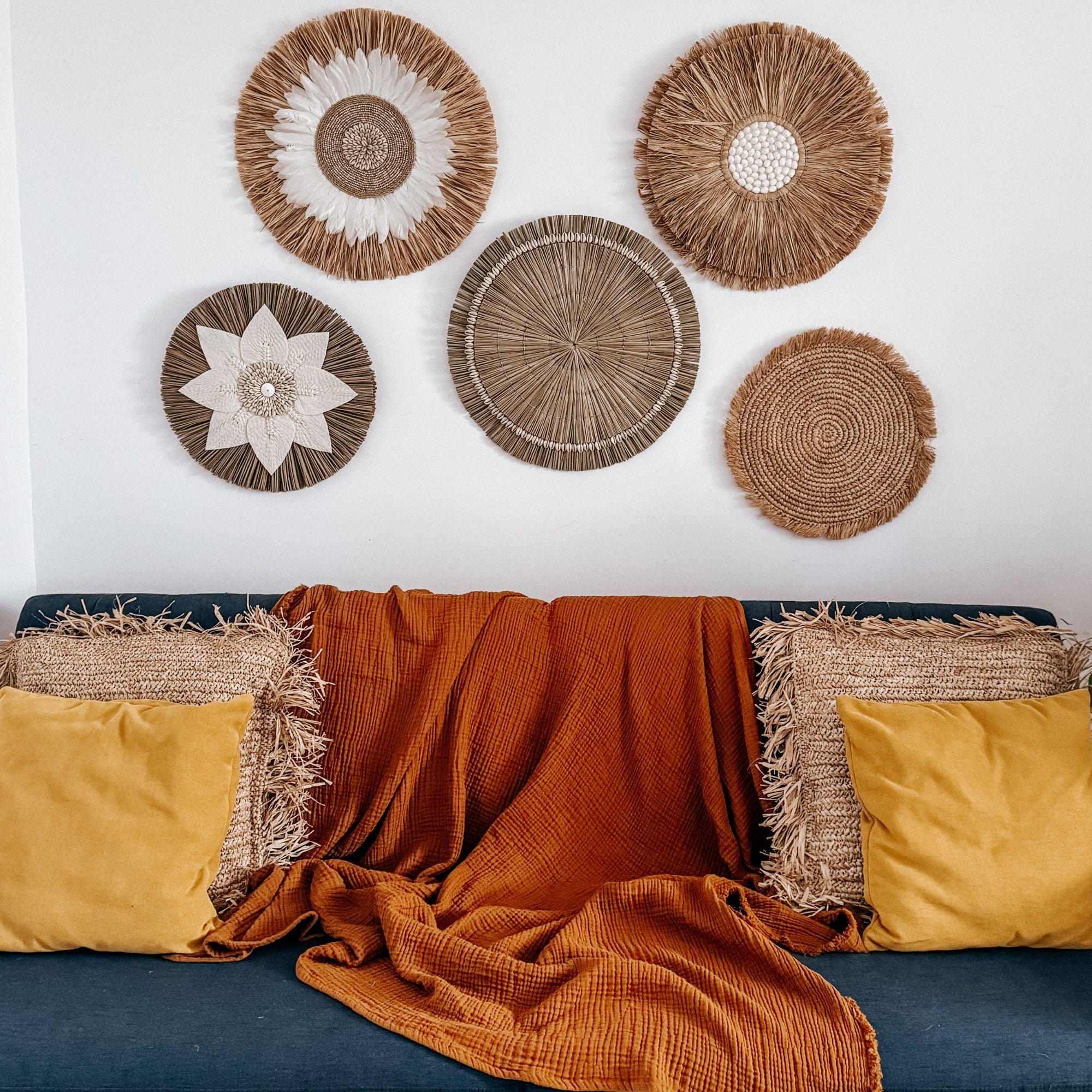 Boho Wall Decor Balinese Raffia and Shells Handmade in Bali Wall ...