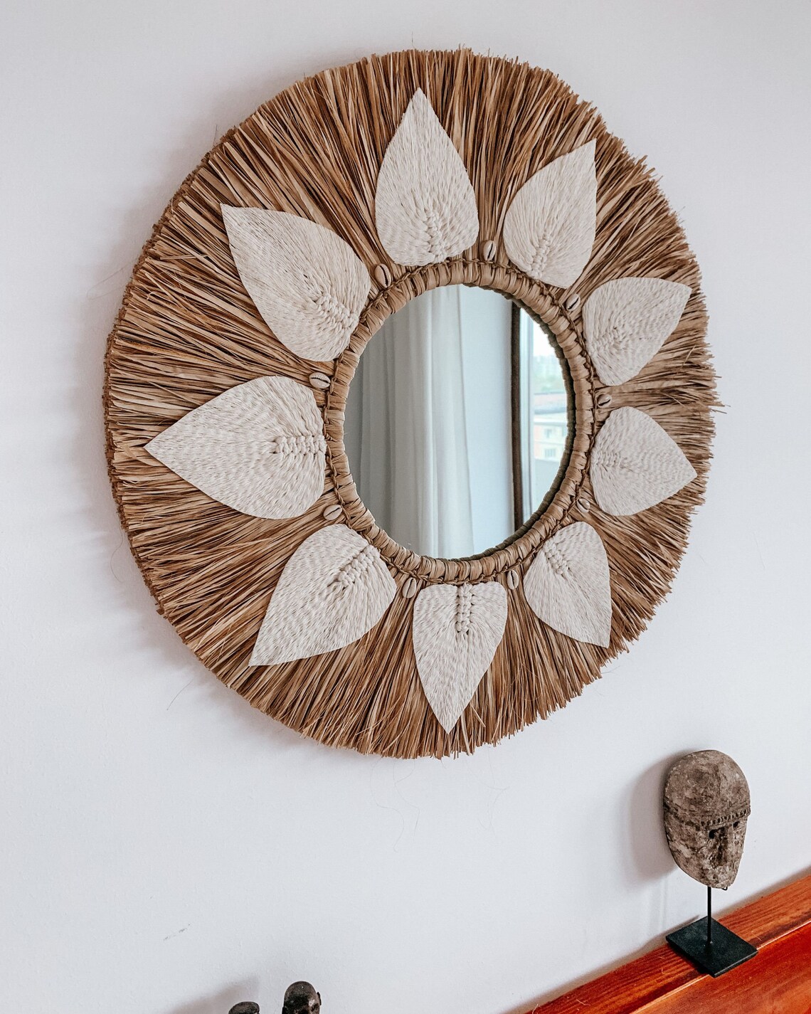 Round Raffia Mirror Macrame Mirror Round Wall Decor Boho - Etsy