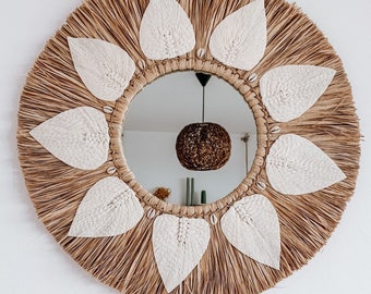 Boho Macrame & Raffia Mirror