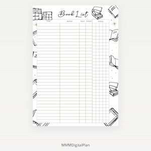 Book List Digital Download/Printable