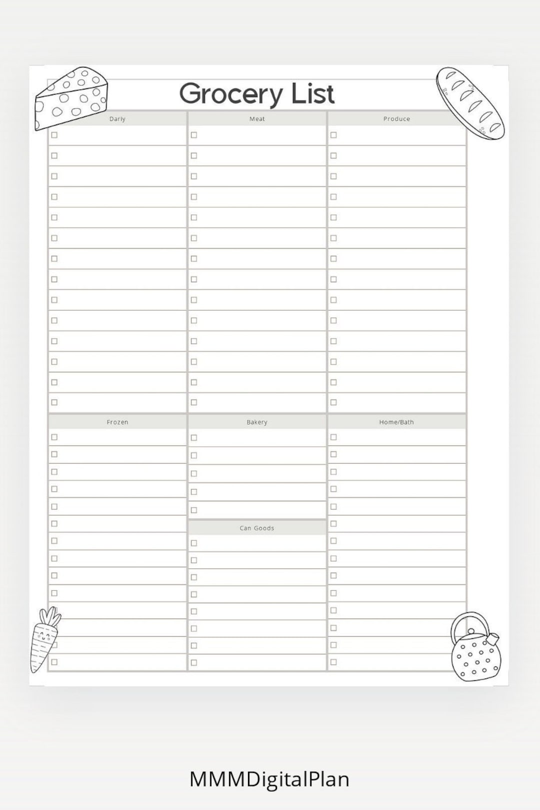Grocery List Digital Download/printable - Etsy