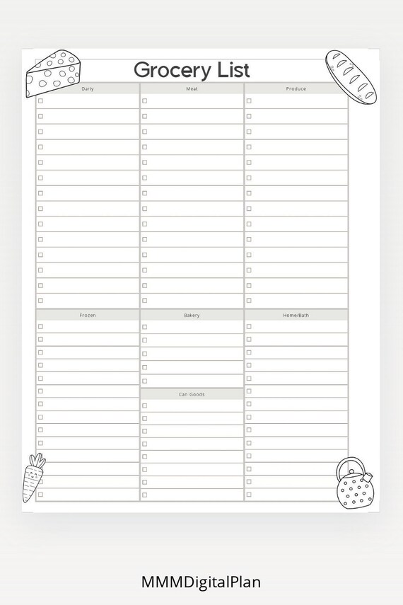 Grocery List Digital Download/printable - Etsy