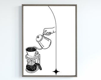 Pouring Coffee Digital Wall Art, Coffee shop wall decor, Coffee Bar Sign Decor, Coffee Station printable poster