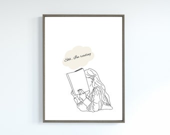 Book Lover Line Art Print: Shh I'm Reading (Digital Download)